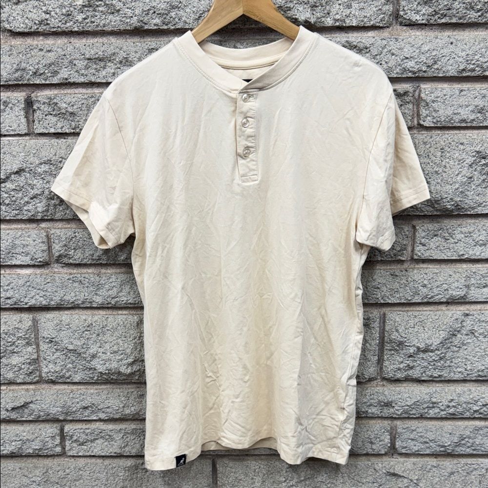 Kangol Men's Short Sleeve Cream Henley Shirt